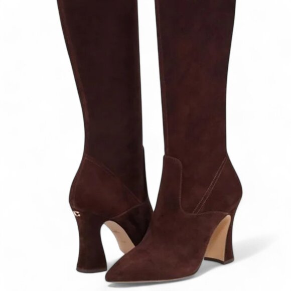 Coach Women's Size 8.5 Cece Maple Suede Pointed Toe Block Heel Tall Boots CN159 - Picture 8 of 16